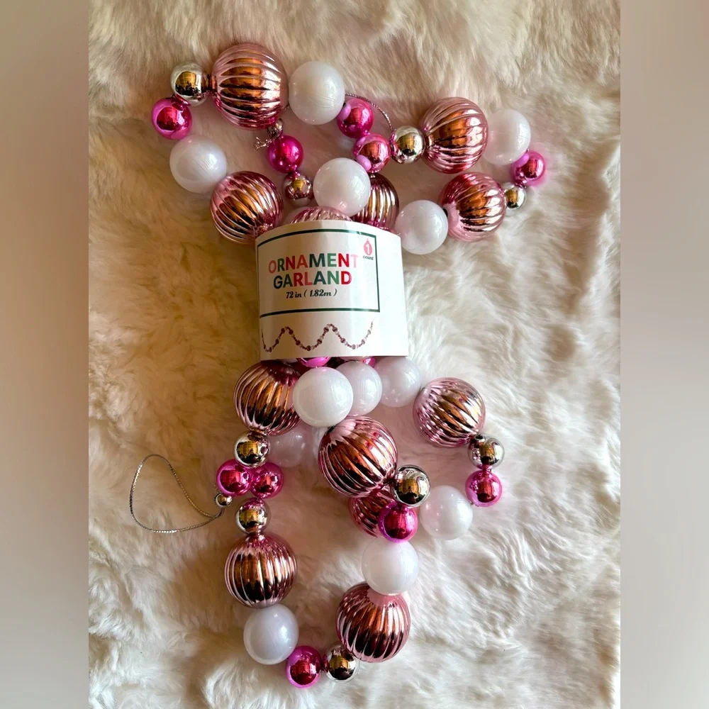 Pink white silver Holiday ornament Garland bulbs . 72 “ inch - NWTS